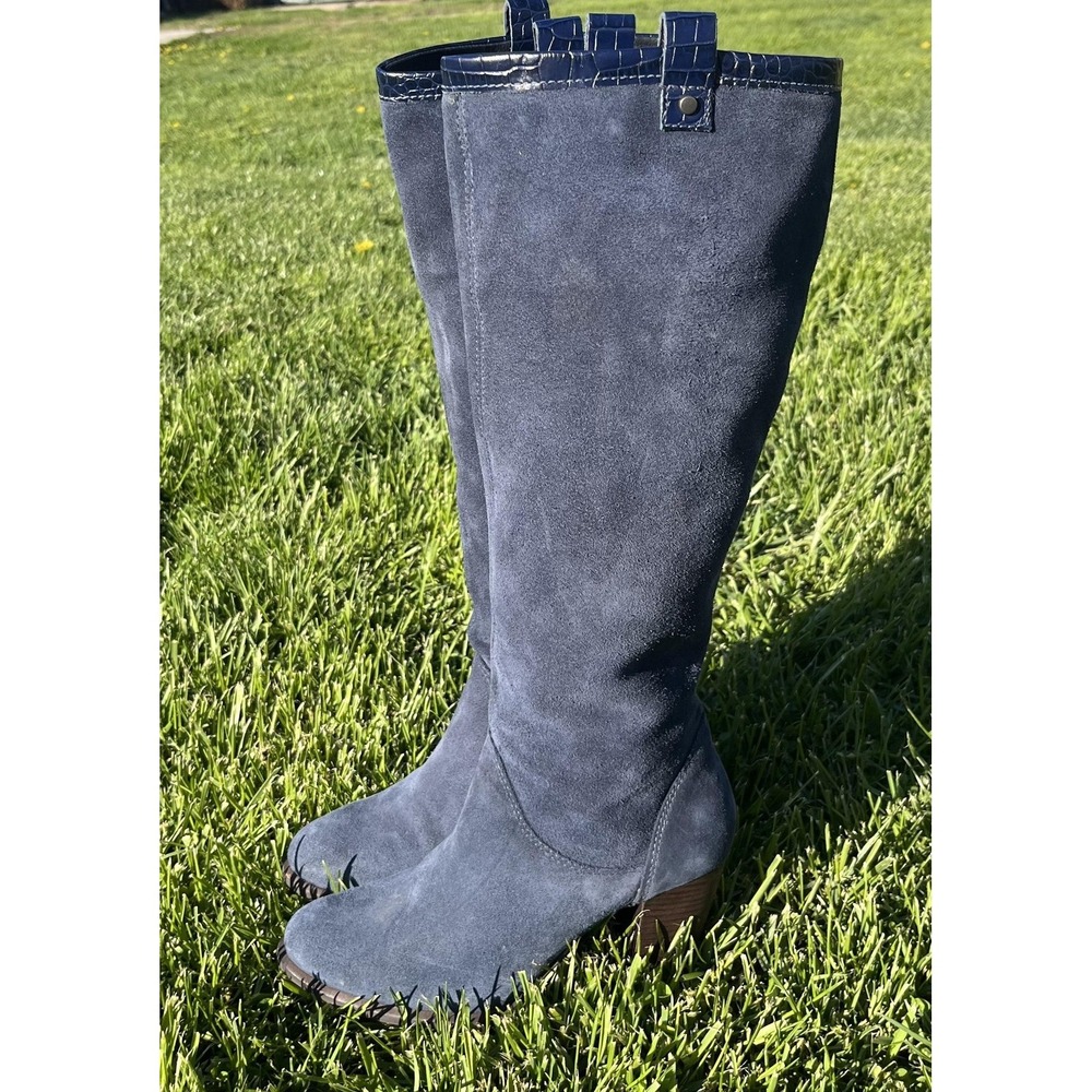 UGG Boots Womens Size 7 Blue Suede Tall Knee High Riding Block Heel 1014381 - Picture 2 of 12